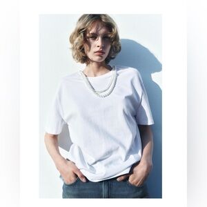 BNWT Zara Pearl Necklace white shirt sleeve shirt size S